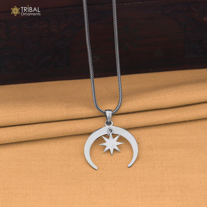 925 Sterling silver moon with star combo Pendant unisex jewelry nsp1191