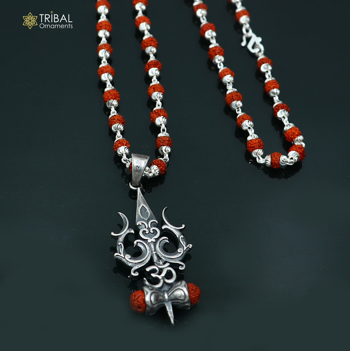 925 sterling silver Shiva trident pendant with Rudraksha mala(optional) meditation jewellery nsp1194