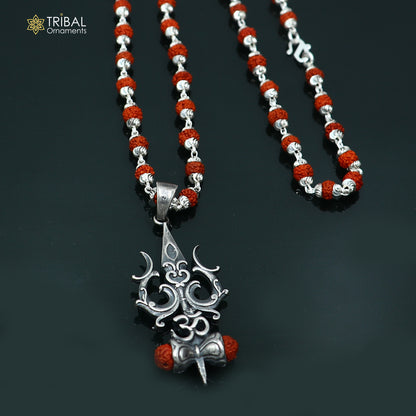 925 sterling silver Shiva trident pendant with Rudraksha mala(optional) meditation jewellery nsp1194