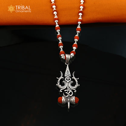 925 sterling silver Shiva trident pendant with Rudraksha mala(optional) meditation jewellery nsp1194
