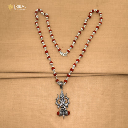 925 sterling silver Shiva trident pendant with Rudraksha mala(optional) meditation jewellery nsp1194