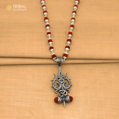 925 sterling silver Shiva trident pendant with Rudraksha mala(optional) meditation jewellery nsp1194