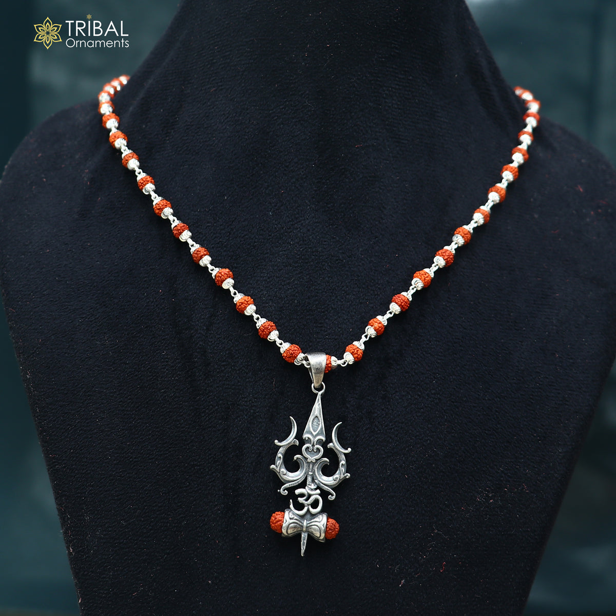925 sterling silver Shiva trident pendant with Rudraksha mala(optional) meditation jewellery nsp1194