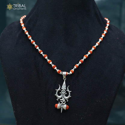 925 sterling silver Shiva trident pendant with Rudraksha mala(optional) meditation jewellery nsp1194