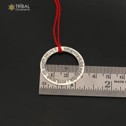 925 Sterling silver Goddess Durga mantra pendant featuring intricate ethnic design, divine jewelry piece for spiritual style.