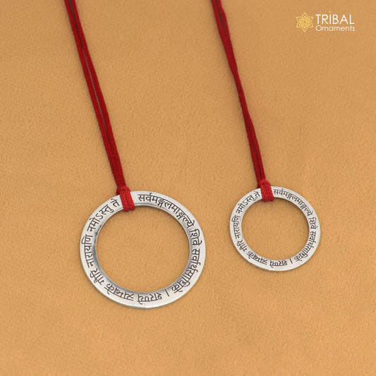 925 Sterling silver Shree Goddess Durga mantra pendant, ethnic divine jewelry featuring intricate design and spiritual symbolism.