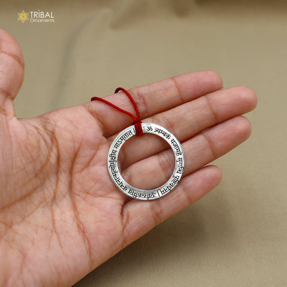 925 Sterling silver Shree Maha Mrityunjay mantra pendant with intricate ethnic design, divine jewelry by TRIBAL ORNAMENTS.
