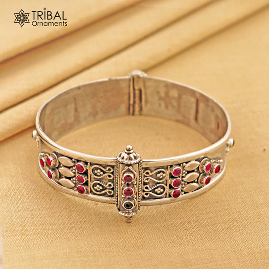 925 sterling silver vintage design purple stone bangle cuff bracelet stunning stylish tribal brides jewelry nssk480