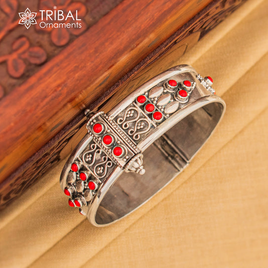 925 sterling silver vintage design coral stone bangle cuff bracelet stunning stylish tribal brides jewelry nssk485