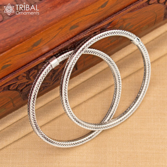 925 sterling silver handmade customized vintage design bangle bracelet kada single piece excellent oxidized gifting unisex jewelry nssk4