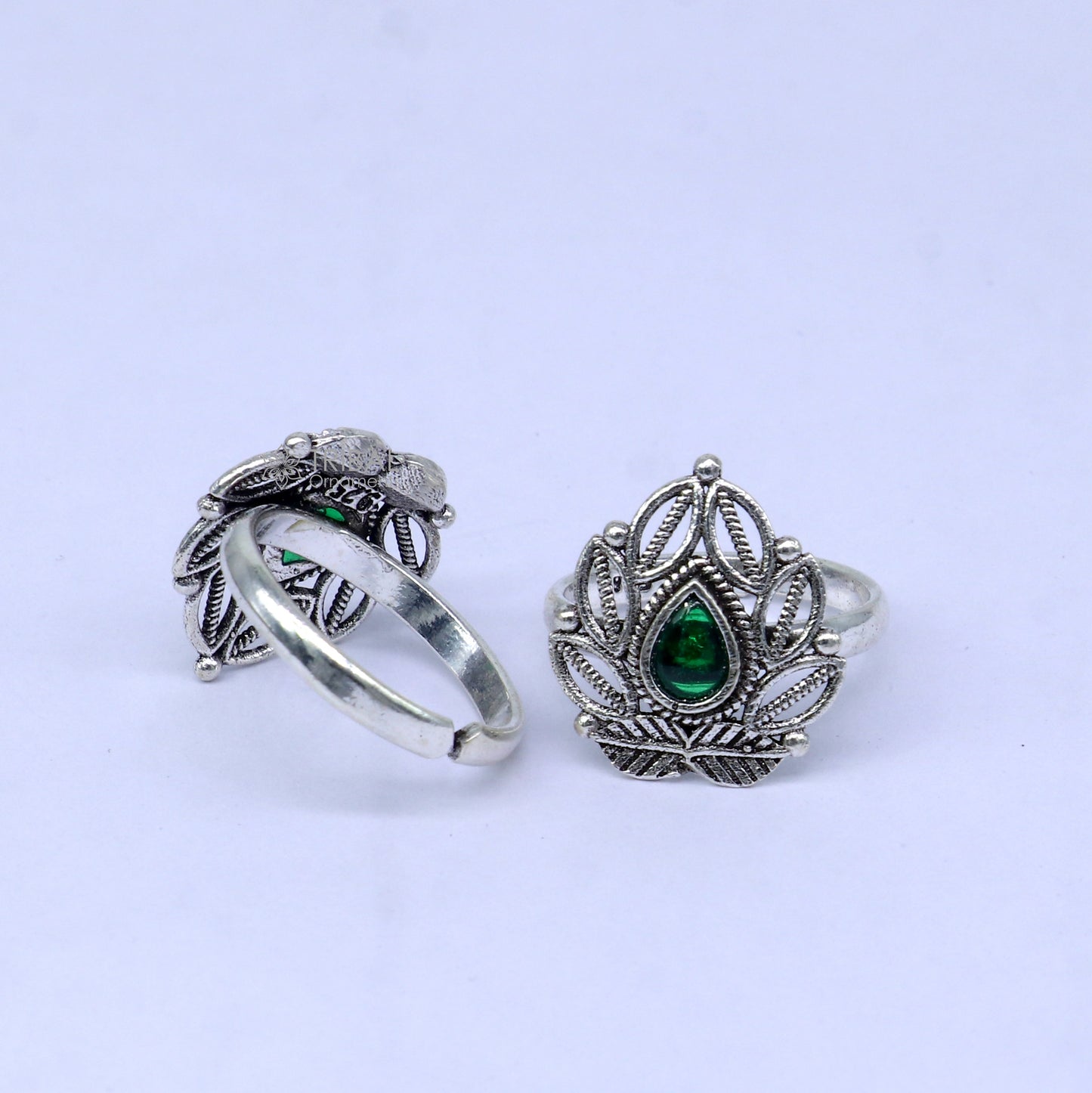 925 sterling silver adjustable size toe ring band green stone tribal belly dance ethnic cultural  jewelry from india ntr109 - TRIBAL ORNAMENTS