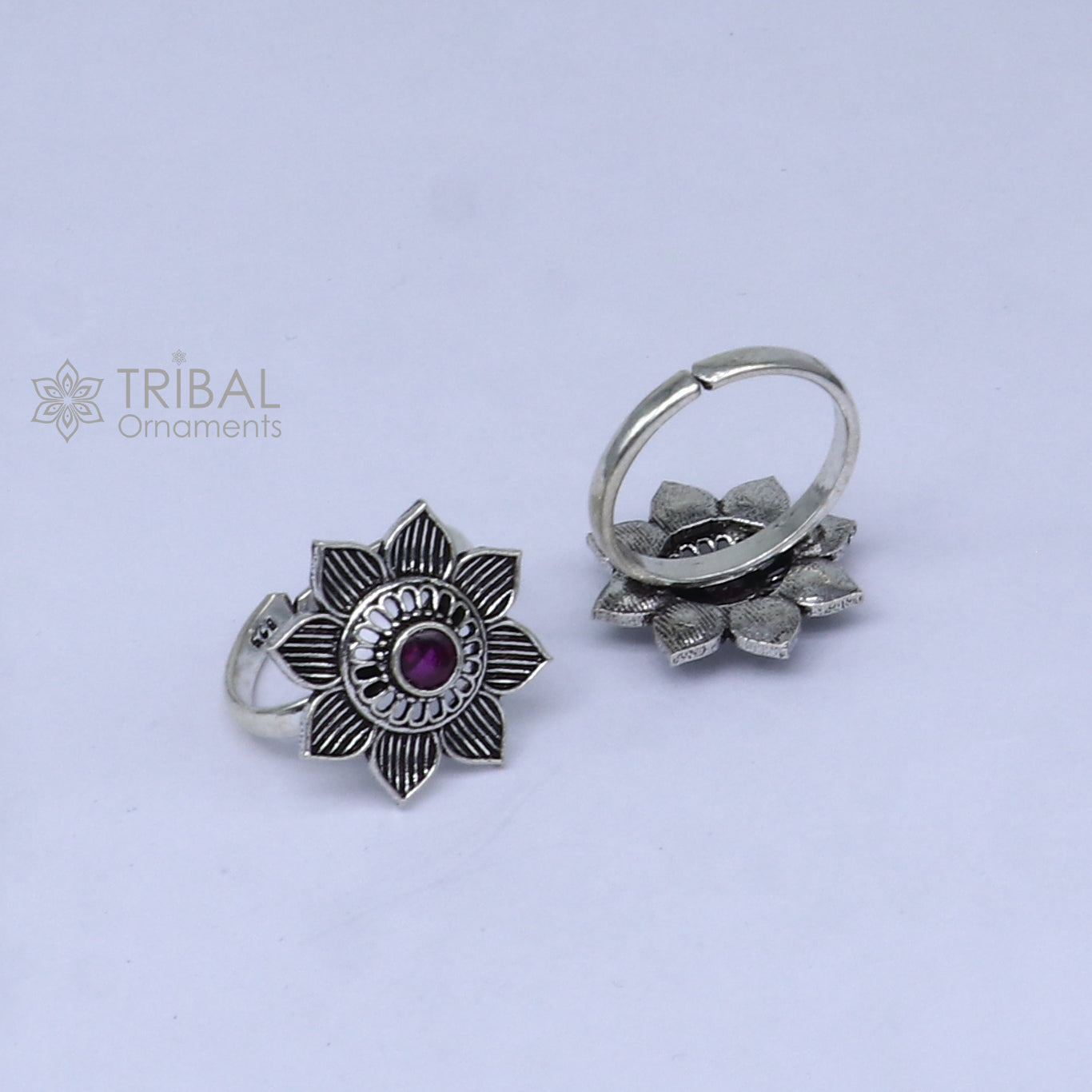 925 sterling silver adjustable size toe ring band red stone tribal belly dance ethnic cultural  jewelry from india ntr110 - TRIBAL ORNAMENTS