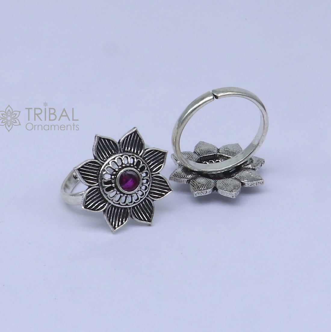 925 sterling silver adjustable size toe ring band red stone tribal belly dance ethnic cultural  jewelry from india ntr110 - TRIBAL ORNAMENTS