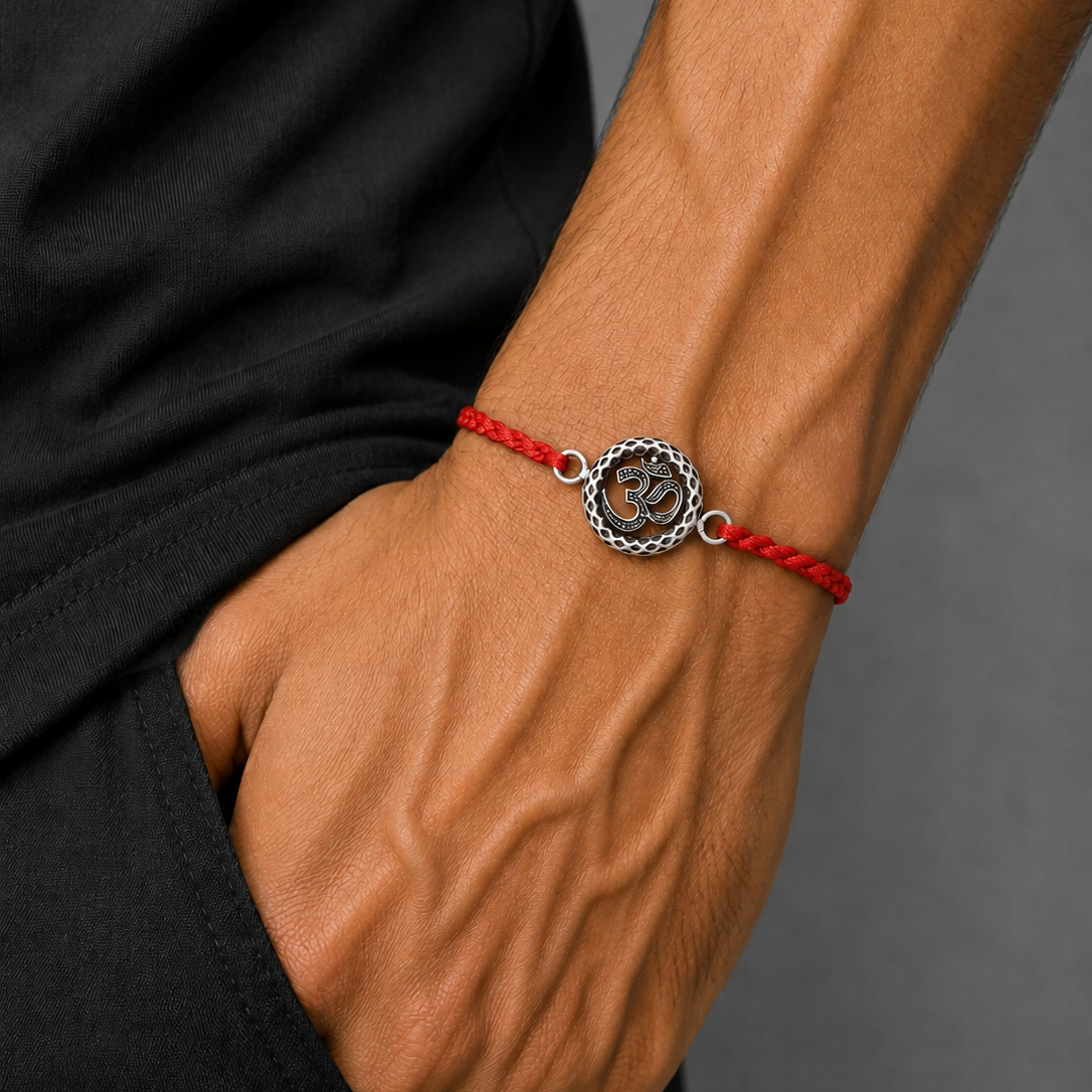 925 Sterling silver Lord Om / Shiv mantra design thread rakhi bracelet rk357