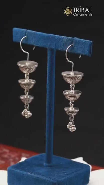 925 sterling silver floral design drop dangle long light weight fancy girl's earring brides jewelry S1252