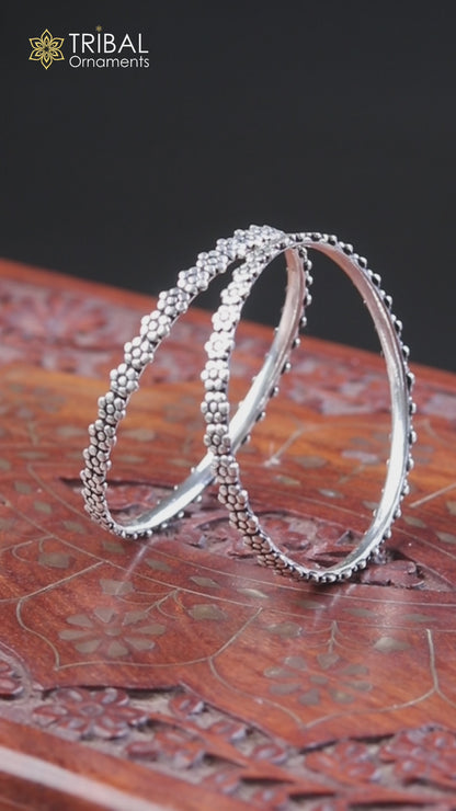 Vintage design floral 925 sterling silver bangles bracelet stylish kangan tribal belly dance jewelry nba345
