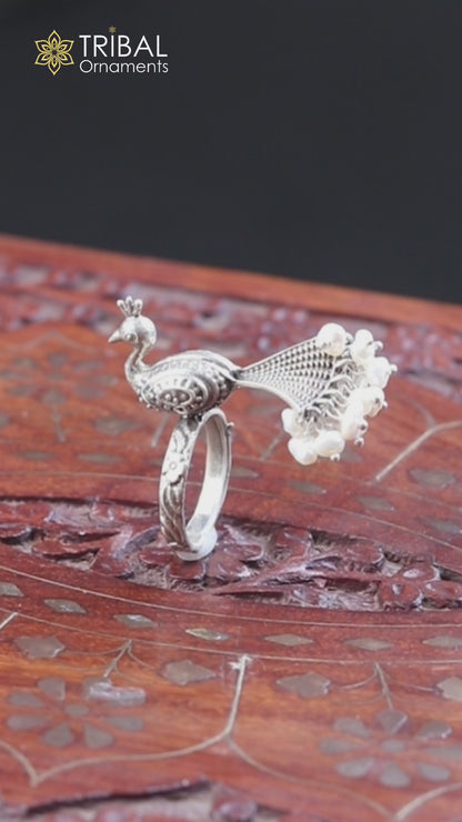 925 sterling silver peacock design stylish ring with adjustable size traditional jewelry sr827