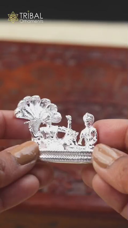 925 sterling silver lord Vishnu Narayana with lakshmi statue or figurine , amazing divine diwali puja worshipping figurine art art745
