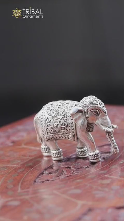 925 Sterling silver Kandrai work Nakshi/ chitai design customized Elephant statue, puja article figurine, décor Diwali puja articles su494
