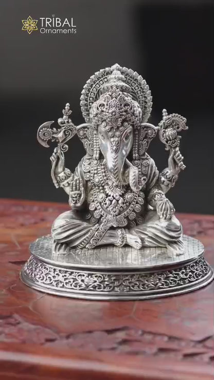 925 Sterling silver handmade customized Hindu God Idol Ganesha statue, puja article figurine, home decor utensils art34