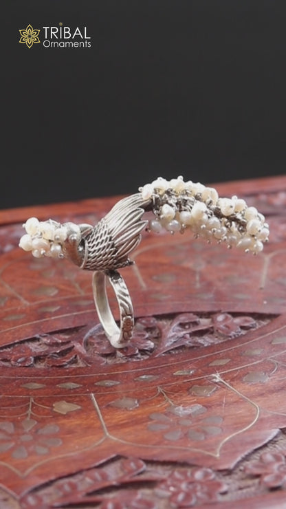 925 sterling silver peacock design ring with adjustable size traditional jewelry sr829
