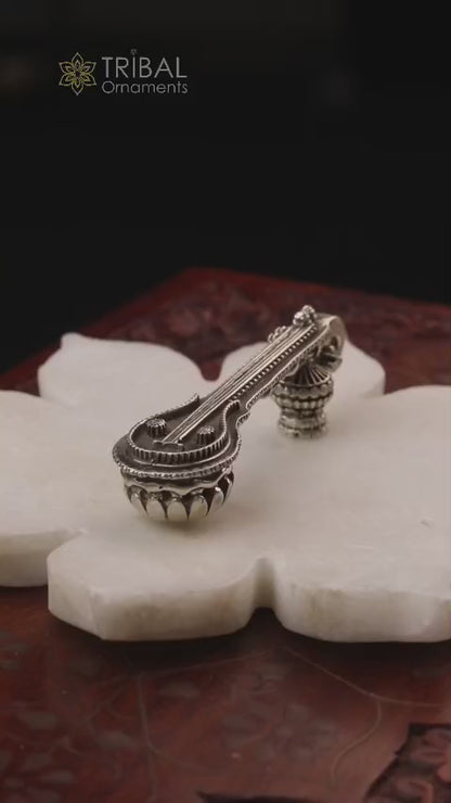 925 sterling silver Saraswati Veena, Silver musical instrument Veena for Goddess Sharda, best gifting puja article for hindu temple art42