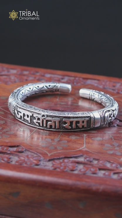 925 Sterling silver chitai work "Jai Sita Ram" Ram mantra cuff bangle kada unisex tribal ethnic jewelry nsk966