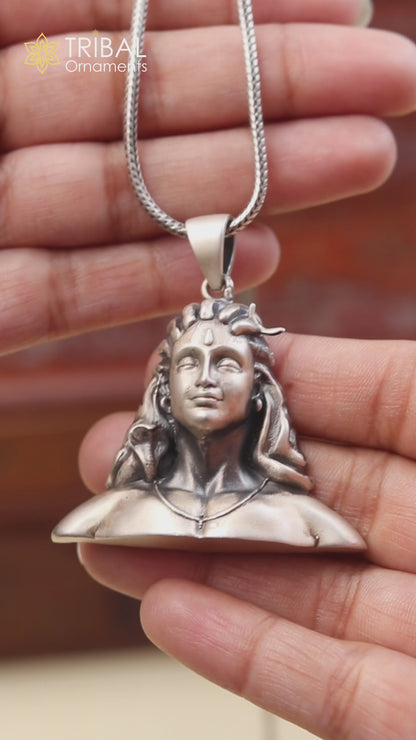 925 sterling silver lord Adiyogi shiva divine Pendant with chain tribal jewellery nsp1012