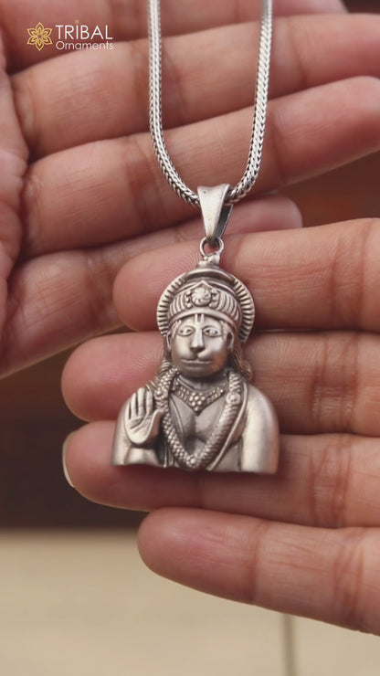 925 sterling silver lord Hanuman ji divine Pendant  with chain tribal jewellery nsp1018