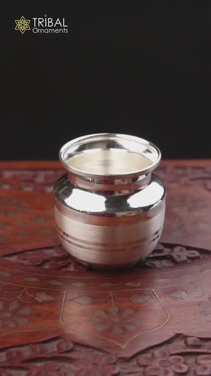 1.5"inches 925 sterling silver handmade plain small Kalash or pot, unique special silver puja article, water or milk kalash pot india su989