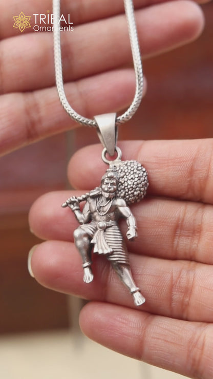 925 sterling silver lord Hanuman ji divine Pendant with chain tribal jewellery nsp1014