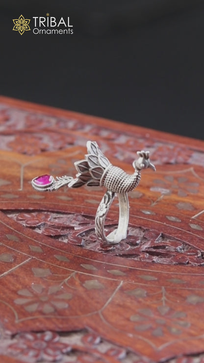 925 sterling silver peacock design ring with adjustable size traditional jewelry sr826