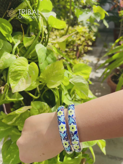 925 sterling silver handcrafted color enamel flower design bangles bracelet jewelry nba450
