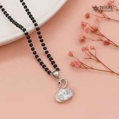925 sterling silver Swan diamond Mangalsutra pendant, best women's girl's gifting jewelry ms77