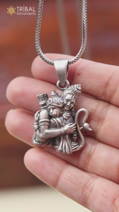 925 sterling silver handmade God Shri Ram and Hanuman Pendant with chain tribal jewellery nsp1004