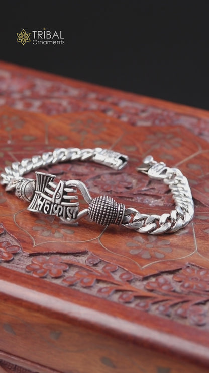925 sterling silver Mahakal curb heavy chain bracelet, men's jewelry sbr794