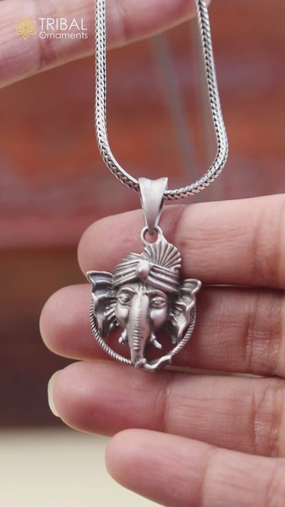 925 sterling silver handmade lord Ganesha Pendant with chain tribal jewellery nsp1028