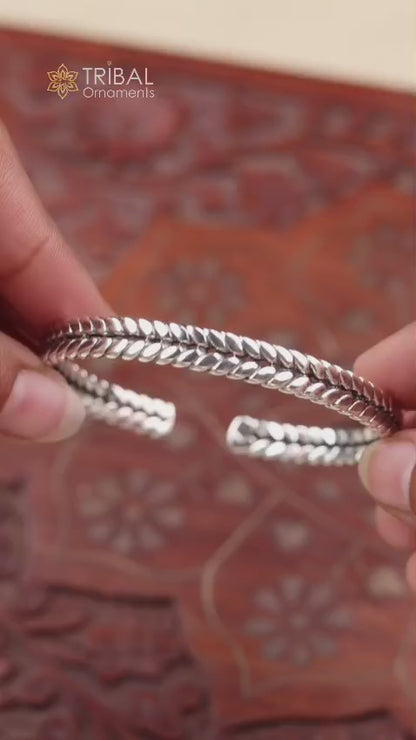 925 sterling silver wheat style adjustable bangle cuff kada wrist jewelry for boy's and girl's cuff111