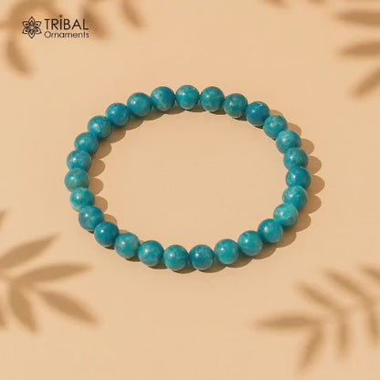 8 MM Blue apatite turquoise natural stone beaded handmade bracelet, customized unisex Jewelry, stnbr112