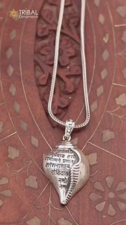 925 Sterling silver lord Krishna mantra Shankha pendant tribal ethnic jewelry nsp1066