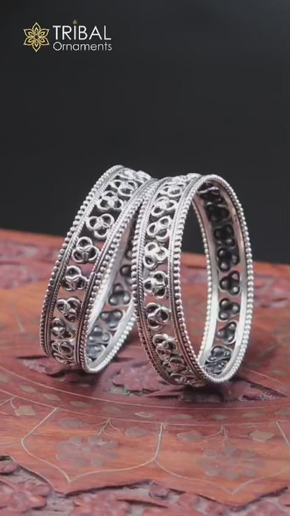 925 sterling silver flower design bangle bracelet wedding ethnic tribal jewelry nba336