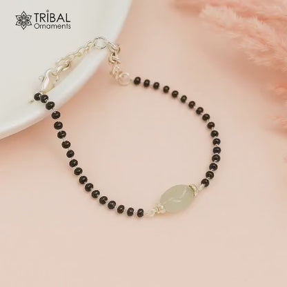 925 sterling silver modern cultural black beaded all sizes girls bracelet Combo use anklets,Mangalsutra bracelet sbr456