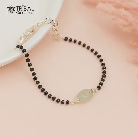 925 sterling silver modern cultural black beaded all sizes girls bracelet Combo use bracelet or anklets, best Mangalsutra bracelet sbr456