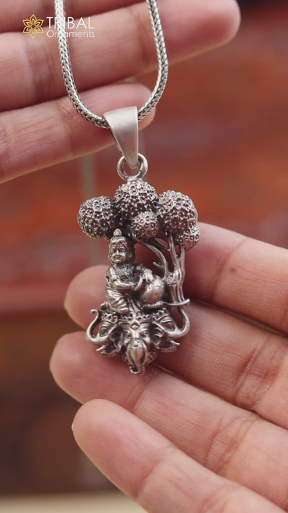 925 sterling silver lord Krishna with tree face elephant Pendant with chain tribal jewellery nsp1027