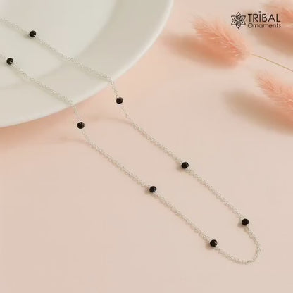 Pure 925 sterling silver black beaded chain necklace and vintage antique silver ball style pendant Mangalsutra ms122
