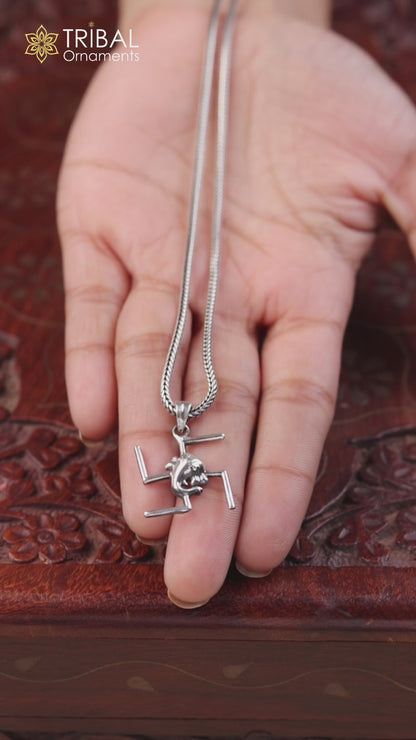 925 sterling silver Swastik and ganesha Pendant with chain tribal jewellery nsp1046