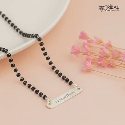 925 sterling silver black beads and aradhaya name design Mangalsutra personalized jewelry ms97