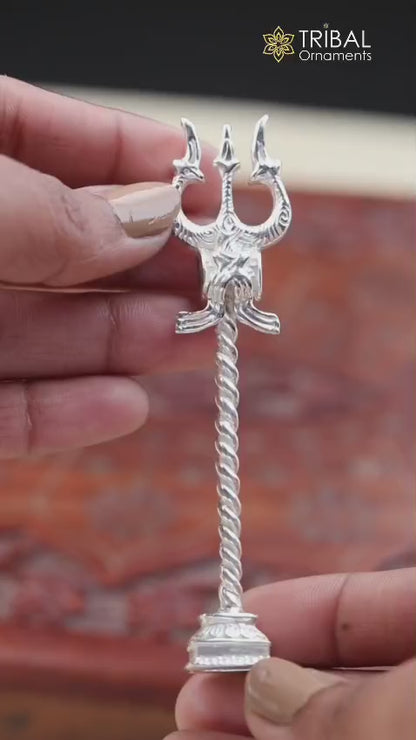 925 Sterling silver handmade lord Shiva trident with Damaru, fabulous craftsmanship Mahadev trishul, best collectible puja article art641