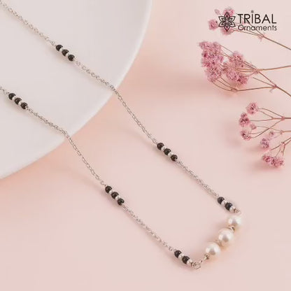 925 sterling silver pearl beaded chain necklace and vintage style Mangalsutra ms127
