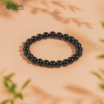 8 MM black agate natural stone beaded handmade bracelet, customized unisex Jewelry, stnbr164